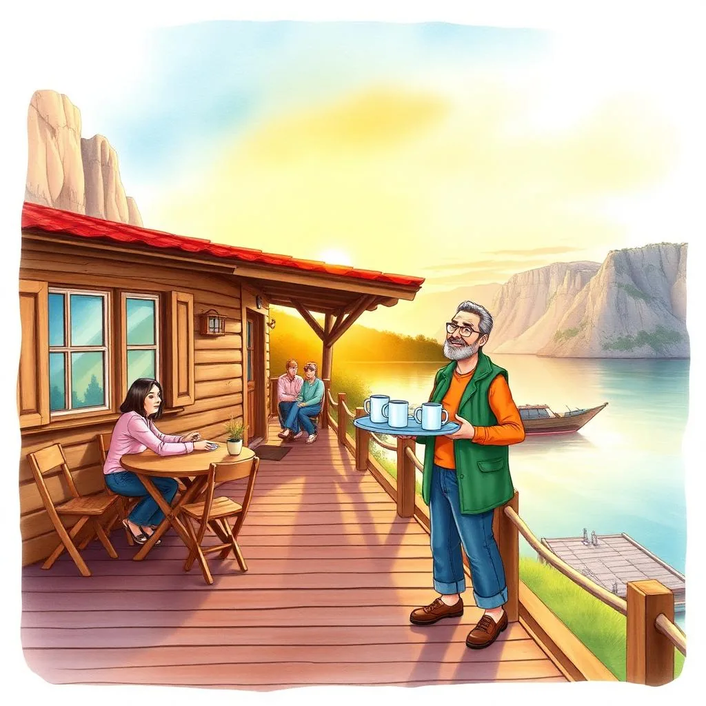 Ilustratie cartoon watercolor — Pensiuni & cazare pe Clisura Dunării