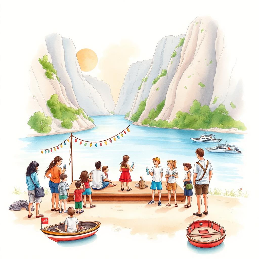Ilustratie cartoon watercolor — Festivaluri pe Dunăre & sărbători la Cazane
