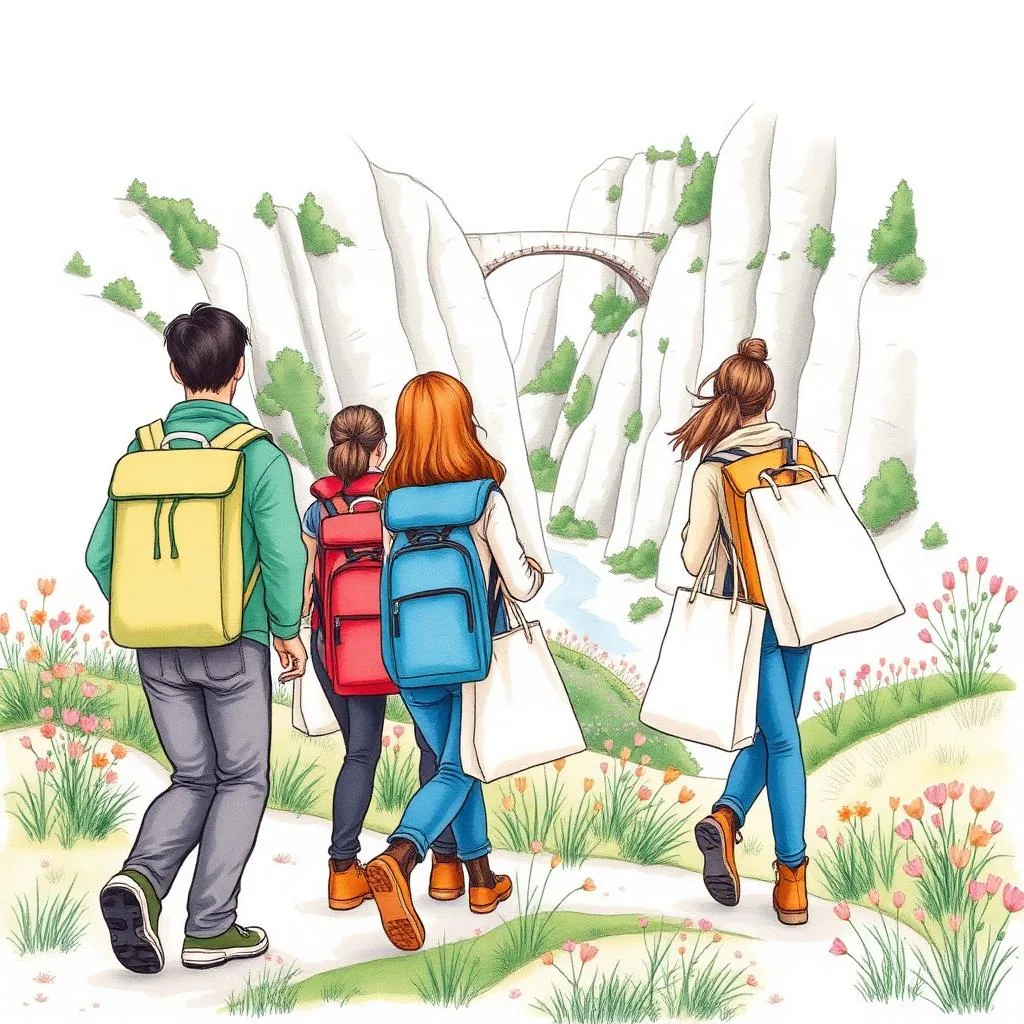 Ilustratie cartoon watercolor — Evenimente outdoor în Geoparcul Platoul Mehedinți