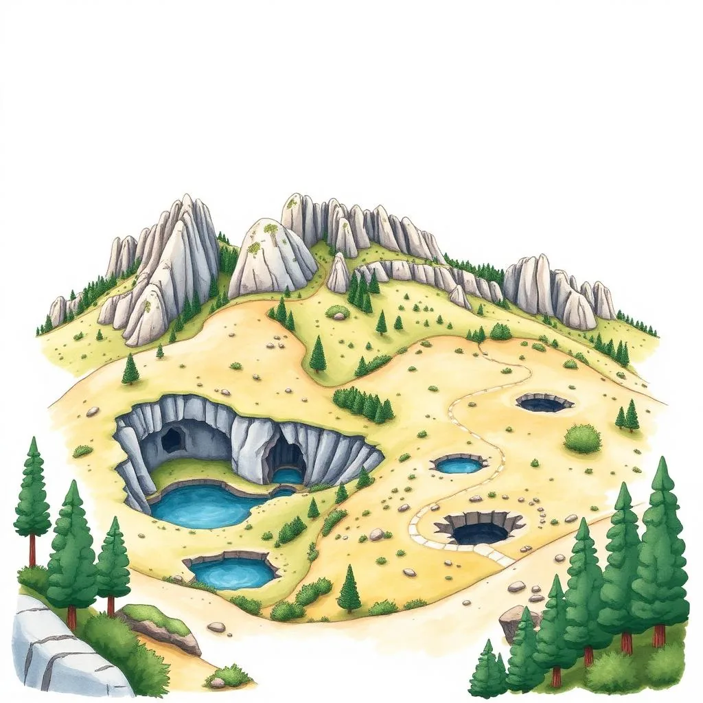 Ilustrație cartoon watercolor — Geoparcul UNESCO Platoul Mehedinți, Mehedinți