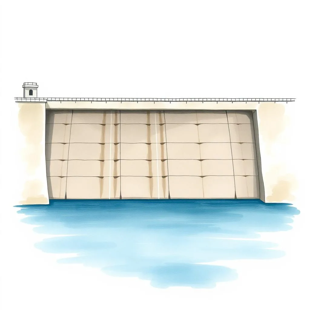 Ilustrație cartoon watercolor — Hidrocentrala Porțile de Fier I, Mehedinți