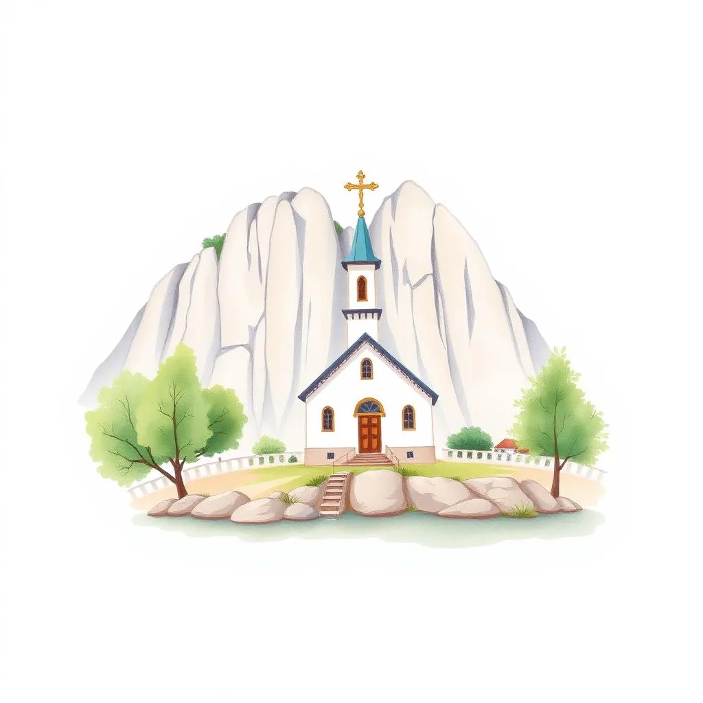 Ilustrație cartoon watercolor — Mănăstirea Mraconia, Mehedinți