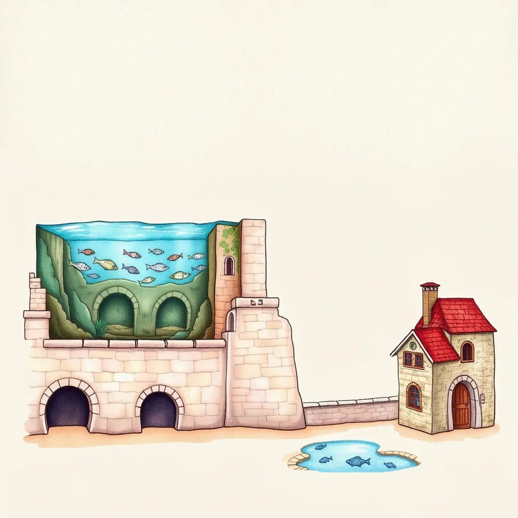 Ilustrație cartoon watercolor — Castrul roman & Muzeul Regiunii Porților de Fier, Mehedinți