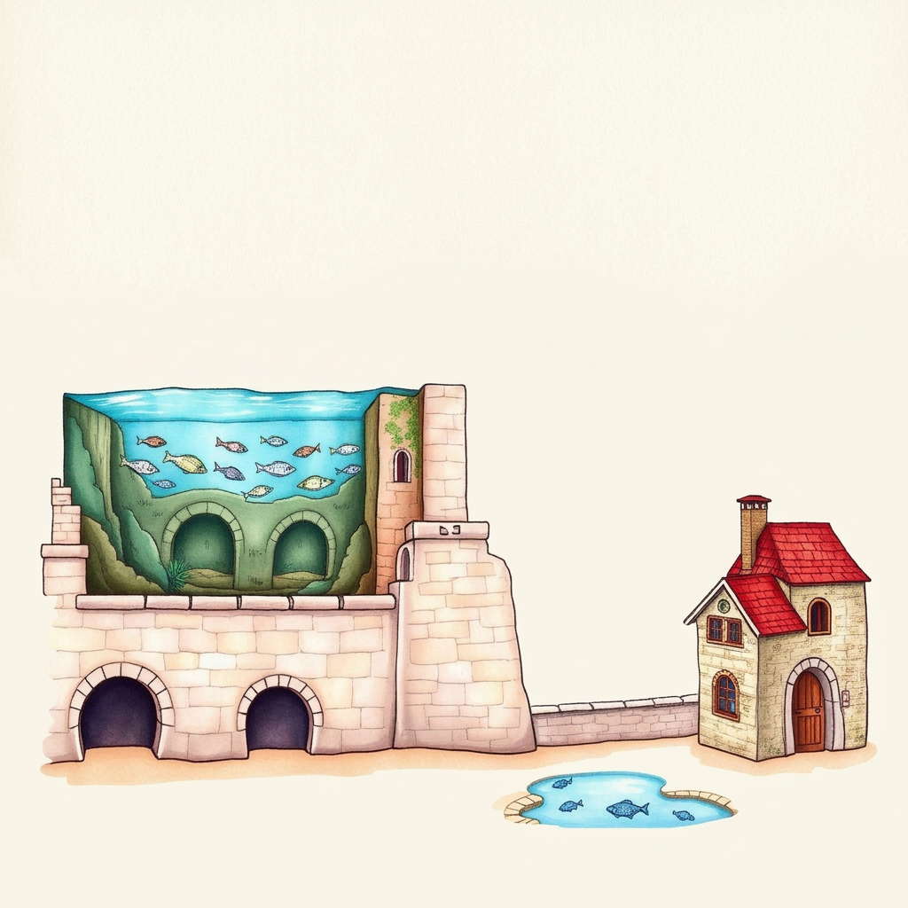 Ilustrație cartoon watercolor — Castrul roman & Muzeul Regiunii Porților de Fier, Mehedinți