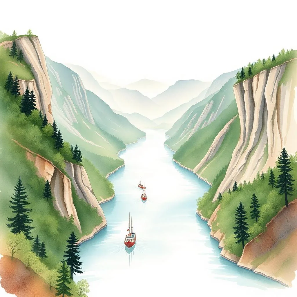 Ilustrație cartoon watercolor — Parcul Natural Porțile de Fier, Mehedinți