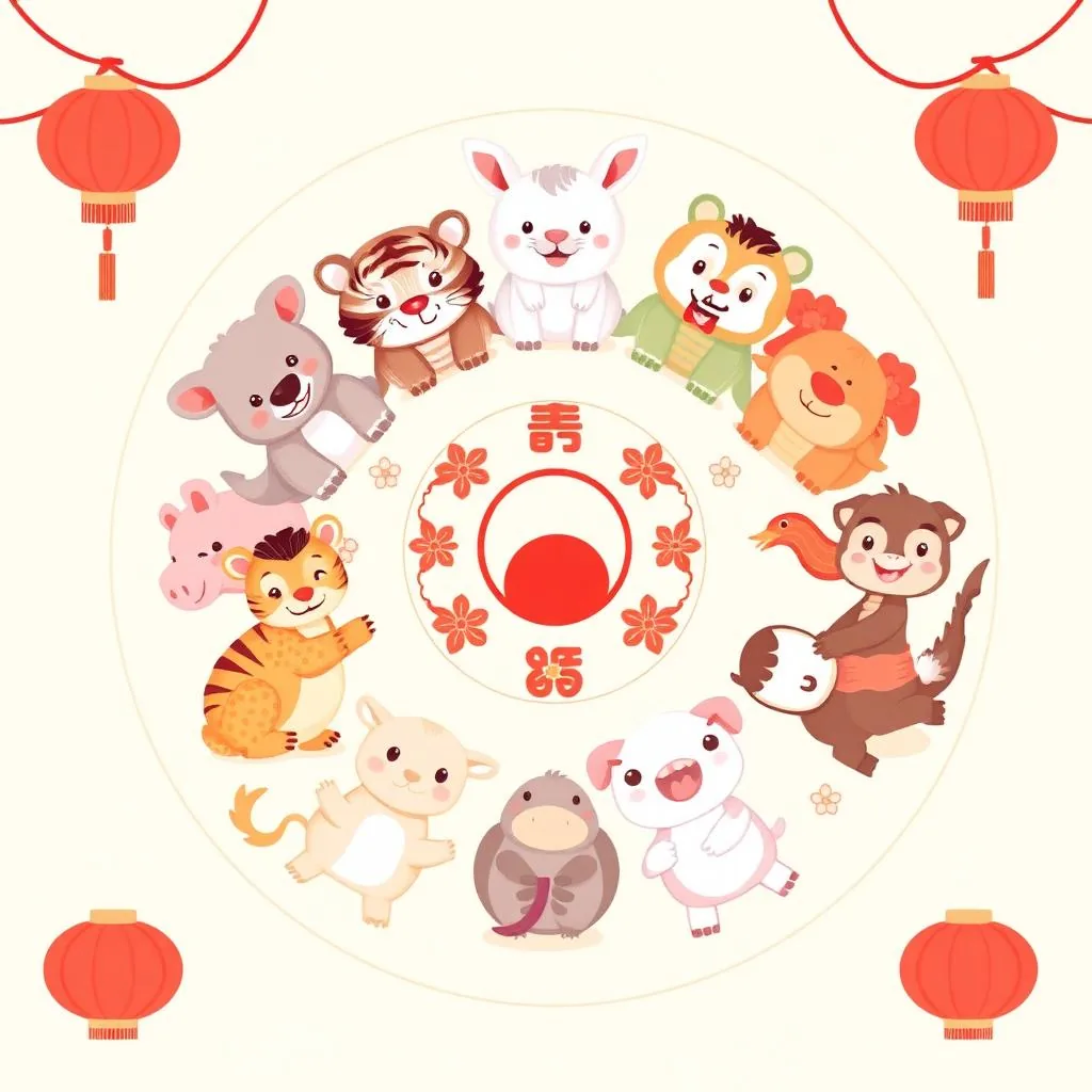 Compoziție vizuală pentru pachetul Zodiac chinezesc — 12 animale