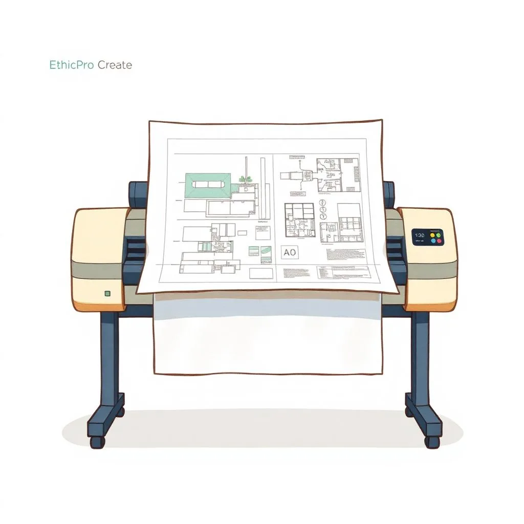 Plotter format mare imprimând un plan arhitectural A0 — ETHICPRO Create