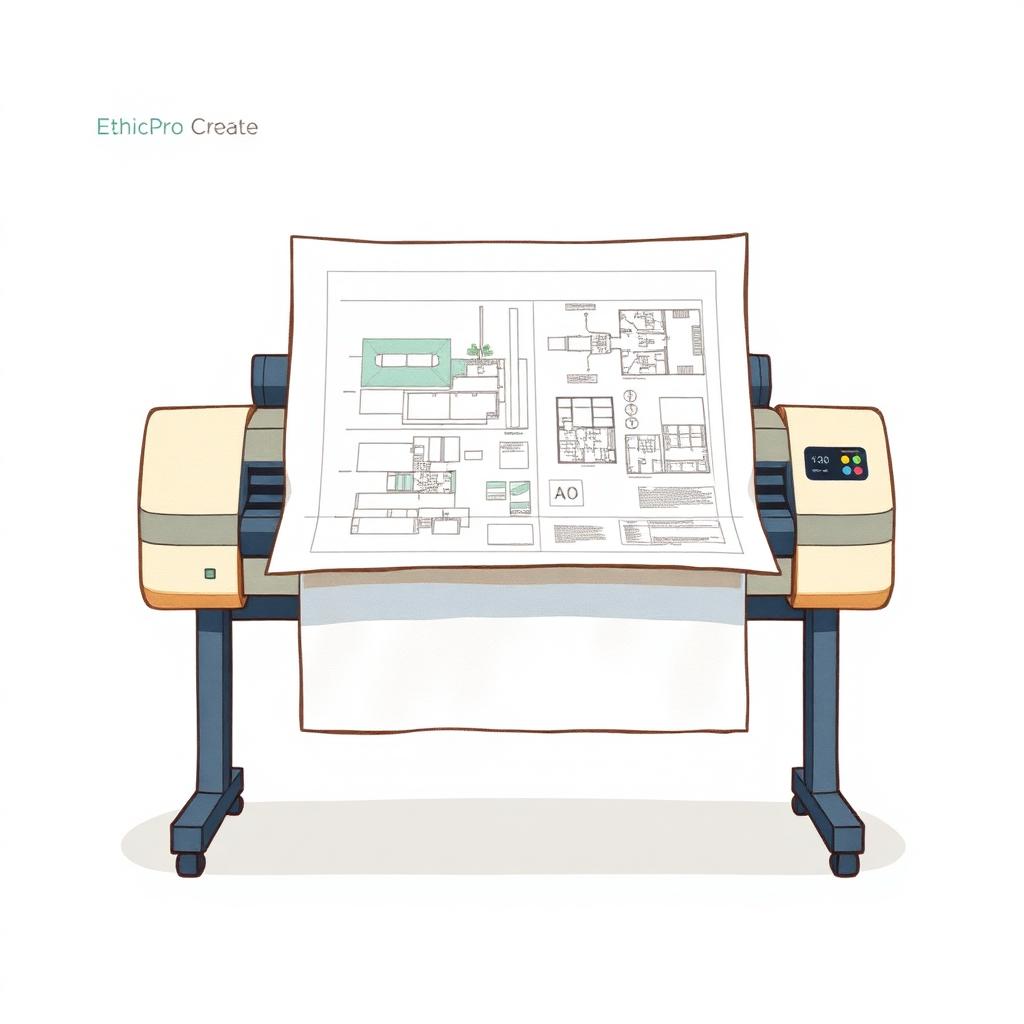 Plotter format mare imprimând un plan arhitectural A0 — EthicPro Create